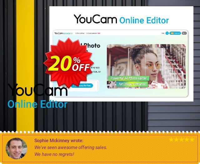 YouCam Online Editor - 40 credits/mo x 12 discount 20% OFF, 2025 Mother's Day offering sales. YouCam Online Editor - 40 credits/mo x 12 Stirring promo code 2025