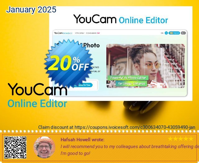 YouCam Online Editor - 2000 credits/mo x 12 discount 20% OFF, 2025 New Year's Day offering deals. Affiliate