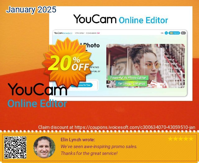 YouCam Online Editor - 5000 credits/mo x 12 discount 20% OFF, 2025 New Year promo sales. Affiliate