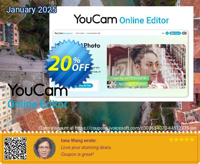 YouCam Online Editor - 500 credits/mo x 12 discount 20% OFF, 2025 Happy New Year deals. YouCam Online Editor - 500 credits/mo x 12 Special sales code 2025