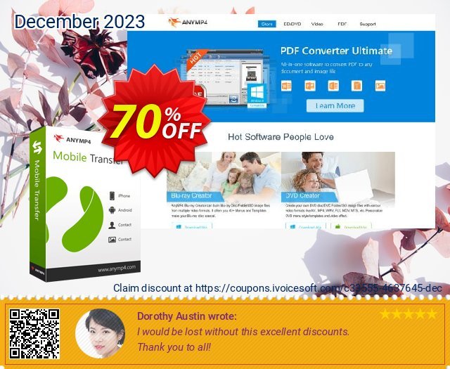 AnyMP4 Mobile Transfer Lifetime discount 70% OFF, 2024 Labour Day offering sales. AnyMP4 coupon (33555)