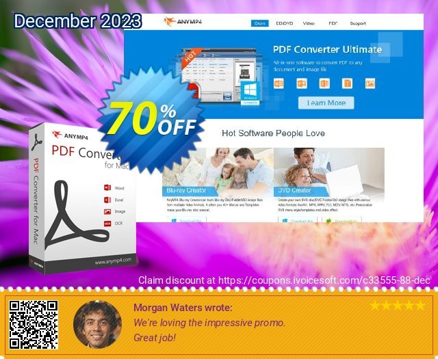AnyMP4 PDF Converter for Mac Lifetime discount 70% OFF, 2024 April Fools' Day promotions. AnyMP4 coupon (33555)