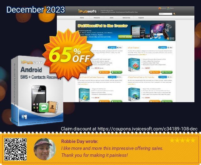 iPubsoft Android SMS+Contacts Recovery (Mac Version) discount 65% OFF, 2022 Christmas Eve offering sales. 65% disocunt