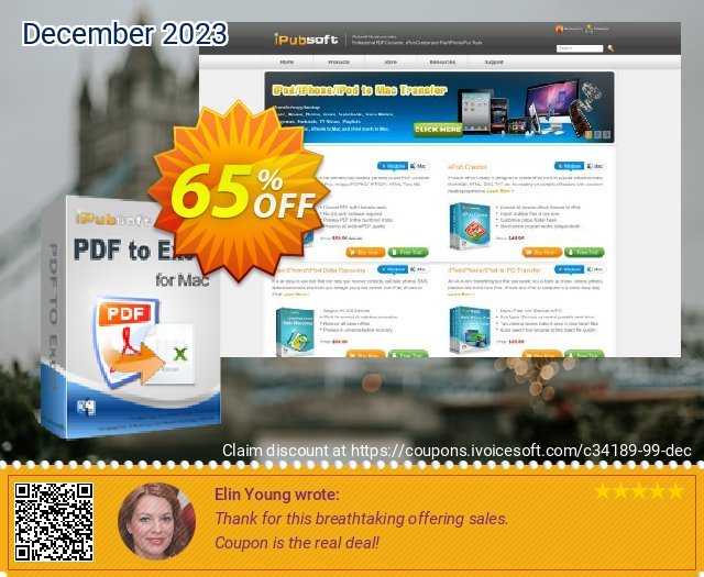 iPubsoft PDF to Excel Converter for Mac discount 65% OFF, 2022 All Saints' Eve offering sales. 65% disocunt