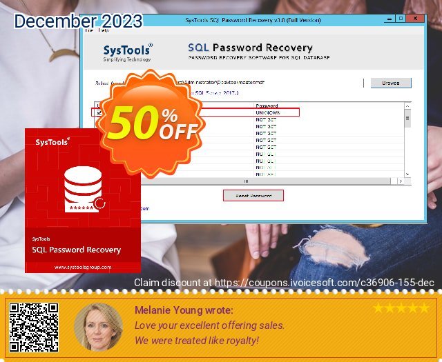SysTools  SQL Password Recovery yg mengagumkan kode voucher Screenshot