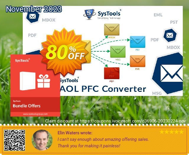 Bundle Offer: SysTools AOL PFC Converter + AOL Backup discount 80% OFF, 2023 Kissing Day sales. SysTools Summer Sale