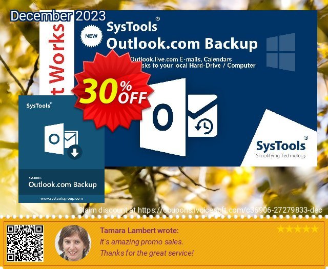 SysTools Outlook.com Backup teristimewa kode voucher Screenshot