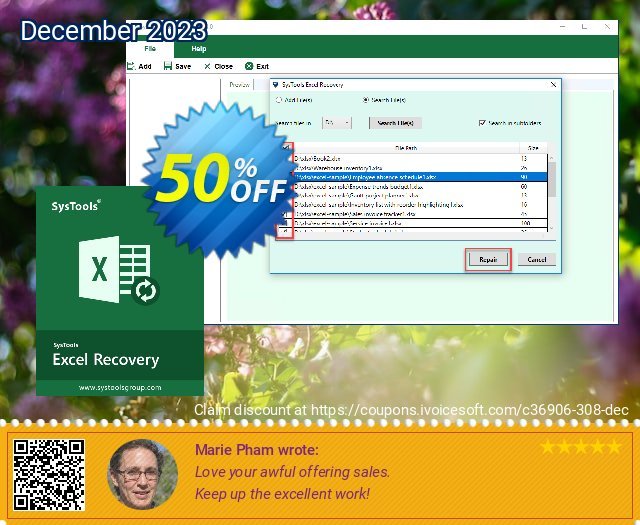 SysTools Excel Recovery super Verkaufsförderung Bildschirmfoto