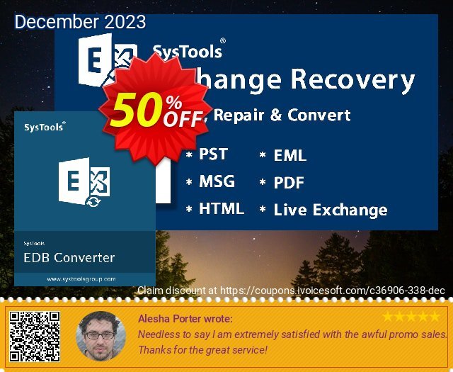 SysTools Exchange EDB to EML Converter discount 50% OFF, 2024 Int' Nurses Day sales. 50% OFF SysTools Exchange EDB to EML Converter, verified