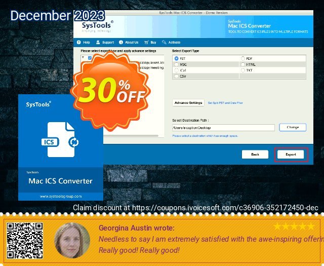 SysTools Mac ICS Converter Business License erstaunlich Nachlass Bildschirmfoto