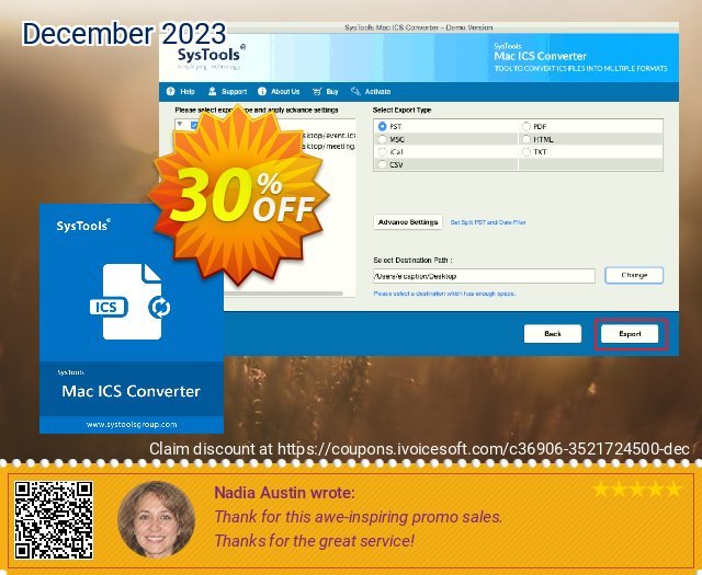 SysTools Mac ICS Converter Enterprise License terbatas voucher promo Screenshot