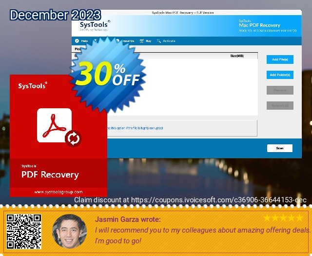 SysTools Mac PDF Recovery exklusiv Preisreduzierung Bildschirmfoto