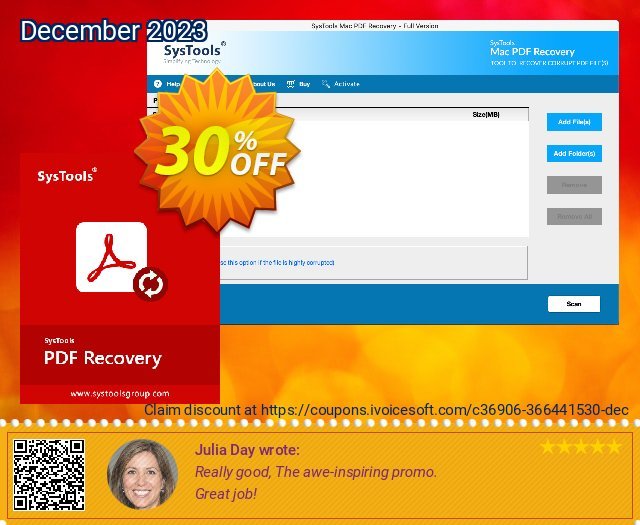 SysTools Mac PDF Recovery (Business License) discount 30% OFF, 2024 World Heritage Day sales. 30% OFF SysTools Mac PDF Recovery (Business License), verified