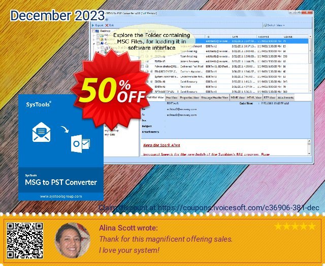 SysTools MSG to PST Converter (Business) discount 50% OFF, 2024 April Fools' Day offering discount. SysTools coupon 36906