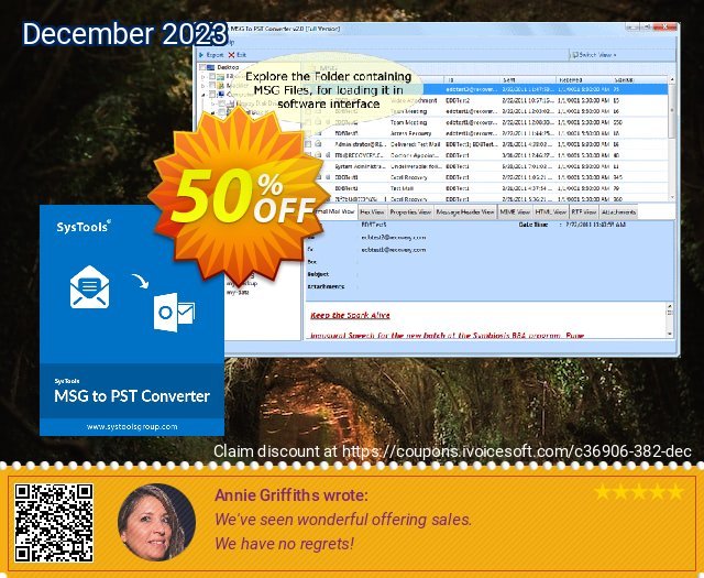 SysTools MSG to PST Converter (Enterprise) discount 50% OFF, 2024 Easter Day offering sales. SysTools coupon 36906
