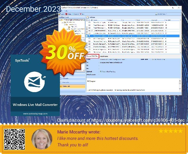SysTools Windows Live Mail Converter (Business) discount 30% OFF, 2022 Christmas Eve discounts. 30% OFF SysTools Windows Live Mail Converter (Business), verified