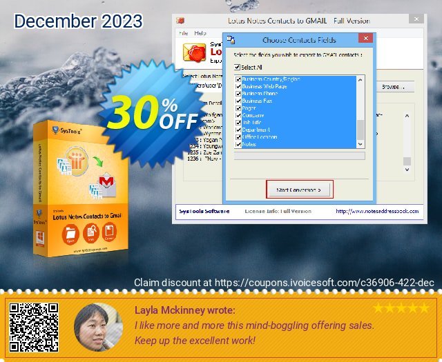 SysTools Lotus Notes Contacts to Gmail ausschließlich Promotionsangebot Bildschirmfoto