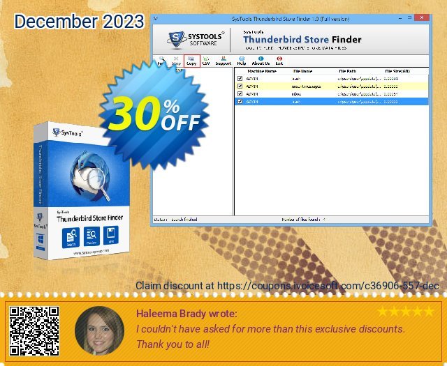 SysTools Thunderbird Store Finder (Enterprise) verblüffend Promotionsangebot Bildschirmfoto