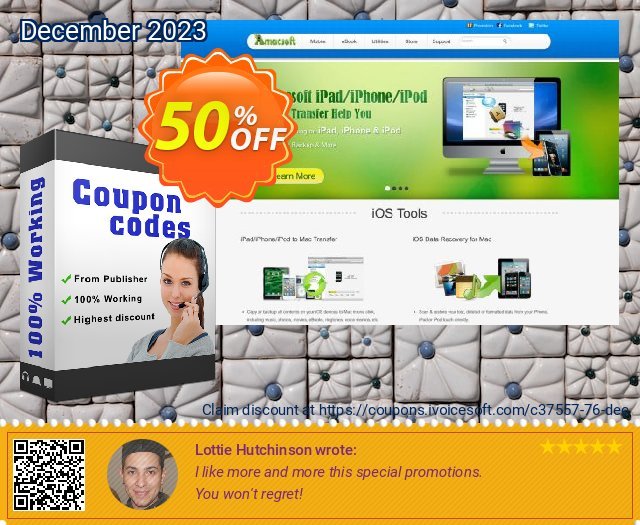 Amacsoft iPhone Data Recovery for Mac discount 50% OFF, 2024 April Fools' Day offering sales. 50% off