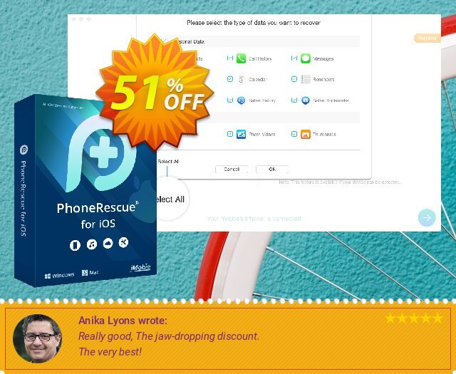 PhoneRescue for iOS Windows (1 year License) discount 51% OFF, 2024 April Fools' Day offer. Coupon Imobie promotion 2 (39968)