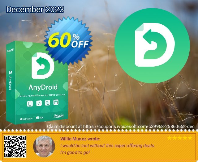 iMobie AnyDroid 1 year License discount 60% OFF, 2022 World Environment Day sales. 60% OFF AnyDroid 1 year License, verified