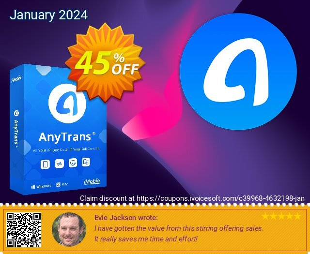 AnyTrans for Mac Family Plan discount 45% OFF, 2022 Happy New Year offering sales. AnyTrans for iOS - family license wonderful discounts code 2022