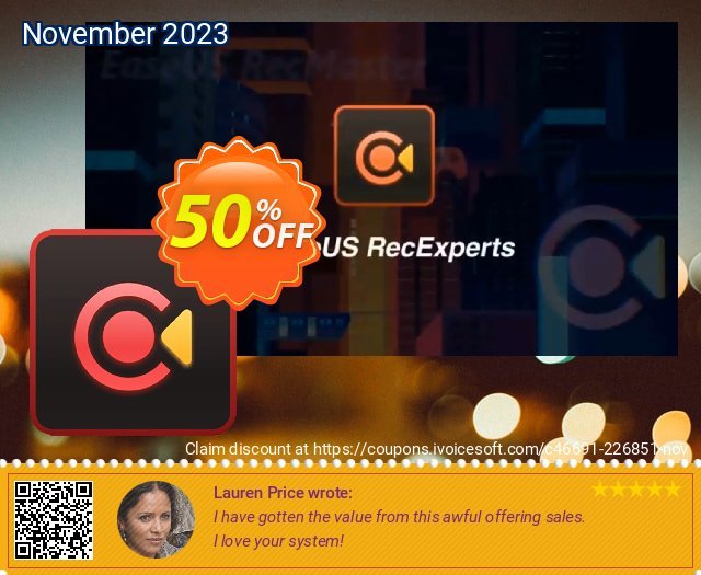 EaseUS RecExperts (1 year) discount 50% OFF, 2023 End year offering sales. 40% OFF EaseUS RecExperts (1 year), verified