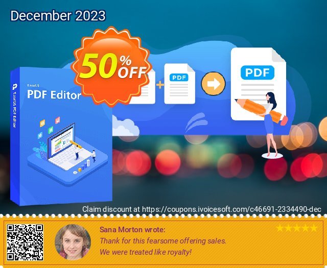 EaseUS PDF Editor Monthly Subscription discount 60% OFF, 2022 World Hello Day offering sales. 50% OFF EaseUS PDF Editor Monthly Subscription, verified