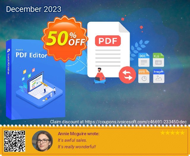 EaseUS PDF Editor 1-Year discount 60% OFF, 2022 World Day of Music offering sales. 50% OFF EaseUS PDF Editor 1-Year, verified