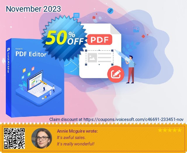 EaseUS PDF Editor Lifetime discount 60% OFF, 2022 Parents' Day offering sales. 50% OFF EaseUS PDF Editor Lifetime, verified