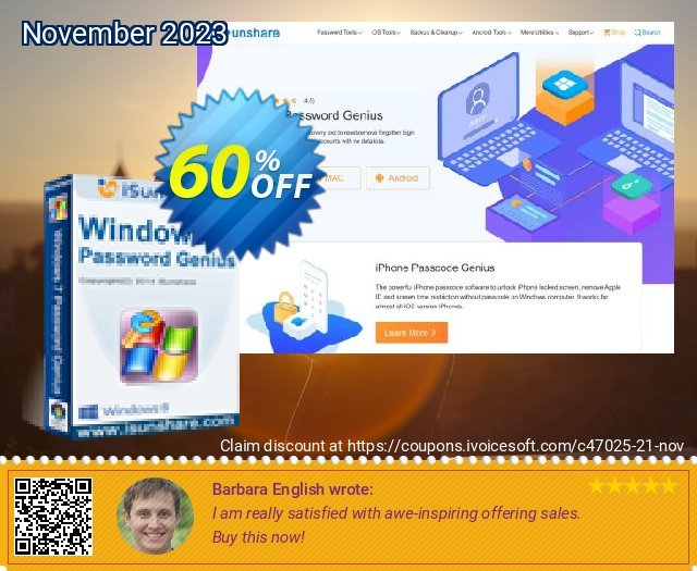 iSunshare Windows 7 Password Genius discount 60% OFF, 2024 Working Day offering sales. iSunshare discount (47025)