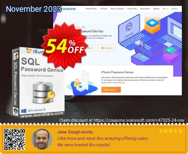 iSunshare SQL Password Genius tidak masuk akal penawaran promosi Screenshot