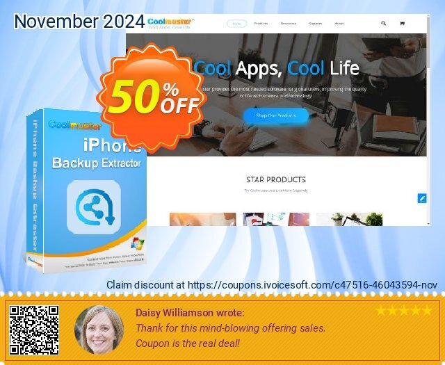 Coolmuster iPhone Backup Extractor - 1 Year License(10 PCs) discount 50% OFF, 2024 Cyber Monday offering sales. Coolmuster iPhone Backup Extractor - 1 Year License(10 PCs) Hottest promo code 2024