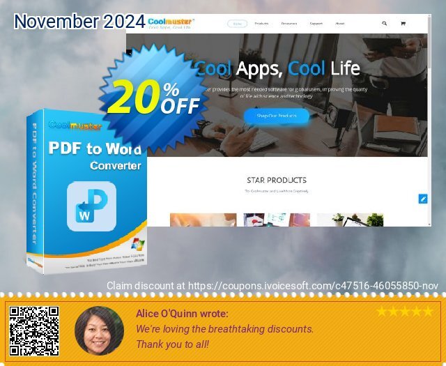 Coolmuster PDF to Word Converter - 1 Year License(10 PCs) discount 20% OFF, 2024 Black Friday discounts. Coolmuster PDF to Word Converter - 1 Year License(10 PCs) Super discount code 2024