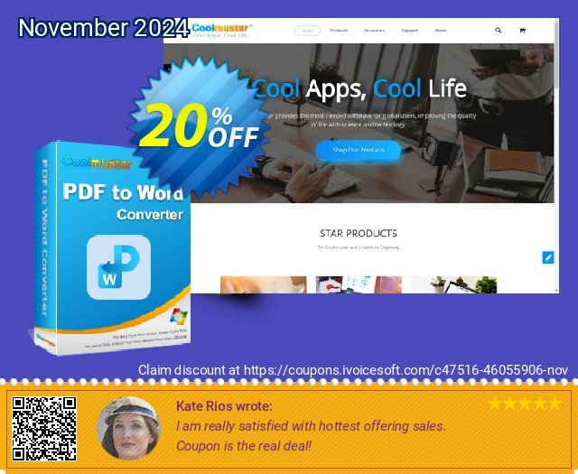 Coolmuster PDF to Word Converter - 1 Month License(5 PCs) discount 20% OFF, 2024 Thanksgiving offering sales. Coolmuster PDF to Word Converter - 1 Month License(5 PCs) Staggering discount code 2024