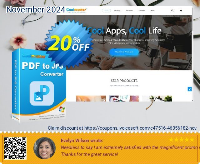 Coolmuster PDF to JPG Converter - Lifetime License (5 PCs) discount 20% OFF, 2024 Thanksgiving Day promo sales. Coolmuster PDF to JPG Converter - Lifetime License(5 PCs) Staggering promotions code 2024