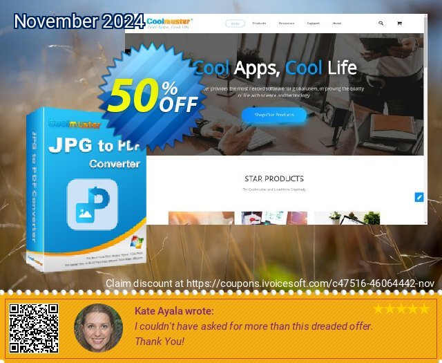 Coolmuster JPG to PDF Converter - 1 Month License (10 PCs) discount 50% OFF, 2024 Thanksgiving offer. Coolmuster JPG to PDF Converter - 1 Month License(10 PCs) Impressive promotions code 2024