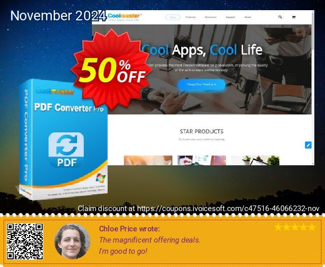 Coolmuster PDF Converter - 1 Year License (5 PCs) discount 50% OFF, 2024 Cyber Monday offering deals. Coolmuster PDF Converter - 1 Year License(5 PCs) Stunning promo code 2024