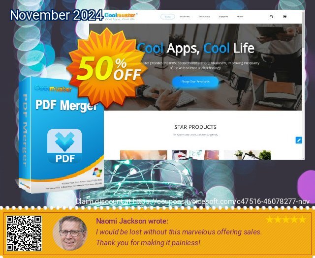 Coolmuster PDF Merger - 1 Month License (10 PCs) discount 50% OFF, 2024 Cyber Monday offering sales. Coolmuster PDF Merger - 1 Month License(10 PCs) Big offer code 2024