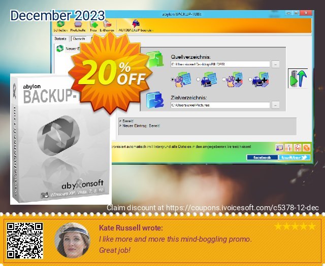 abylon BACKUP-TUBE ausschließenden Promotionsangebot Bildschirmfoto