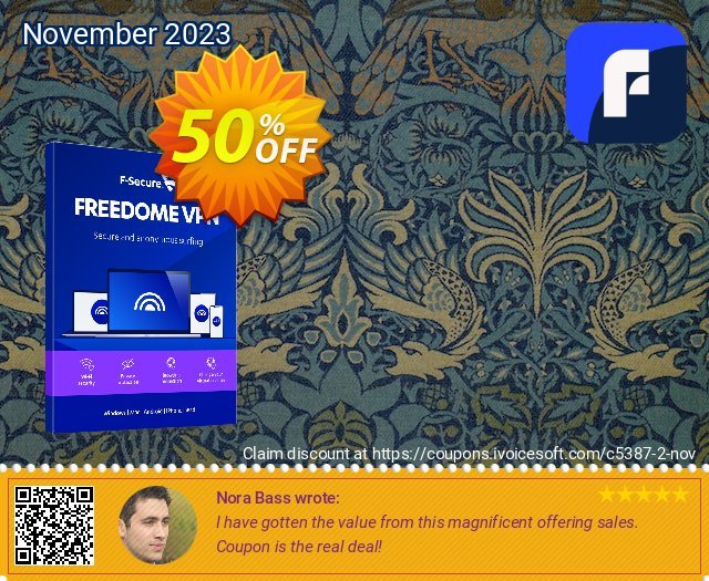 F-Secure FREEDOME VPN discount 50% OFF, 2022 Columbus Day offering sales. 50% OFF F-Secure FREEDOME VPN, verified