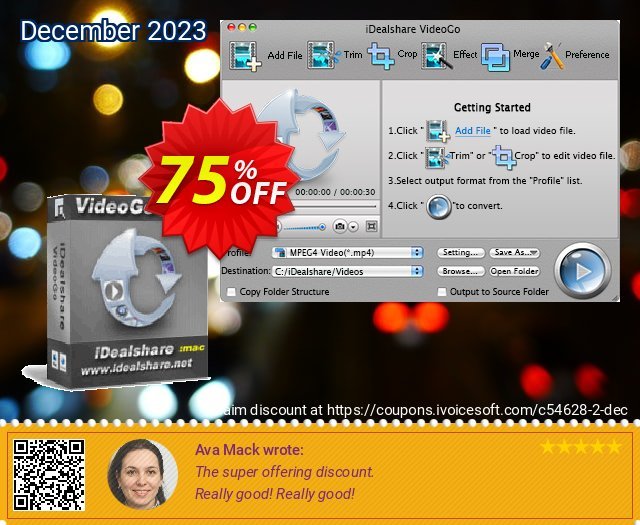 iDealshare VideoGo for Mac (Lifetime) discount 75% OFF, 2022 Magic Day offer. 50% off for 611063