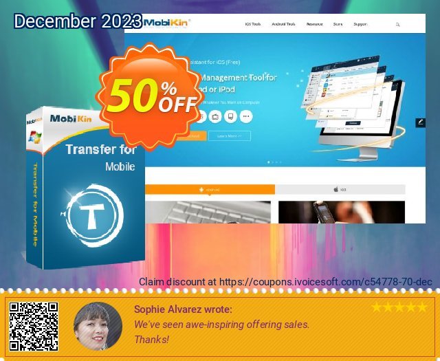 MobiKin Transfer for Mobile - Lifetime, 1 PC License discount 50% OFF, 2022 New Year's Day offering sales. 50% OFF