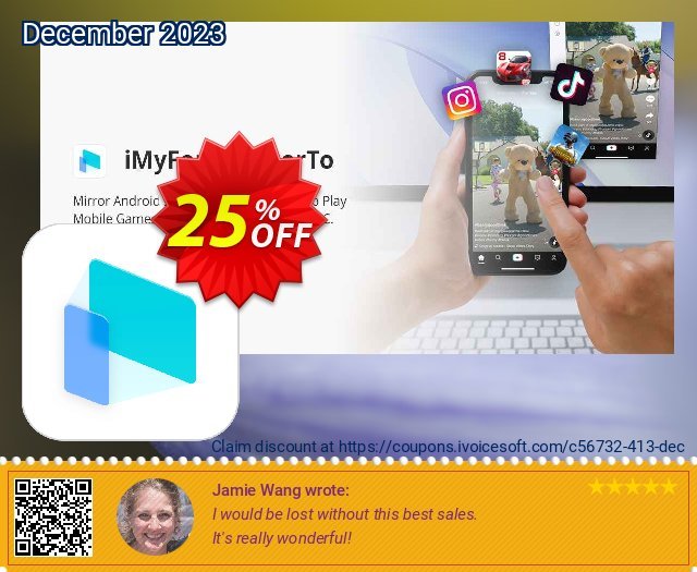 iMyFone MirrorTo Perpetual Plan discount 25% OFF, 2023 Christmas & New Year sales. 25% OFF iMyFone MirrorTo 1-Quarter Plan, verified