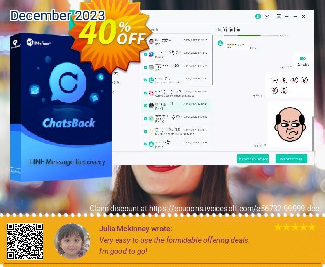 iMyFone ChatsBack for LINE for MAC Lifetime discount 40% OFF, 2023 Spring discounts. 40% OFF iMyFone ChatsBack for LINE for MAC Lifetime, verified