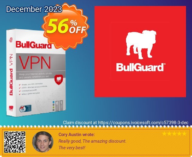 BullGuard VPN 1-year plan discount 56% OFF, 2022 Int' Nurses Day offering sales. 46% OFF BullGuard VPN 1-year plan, verified