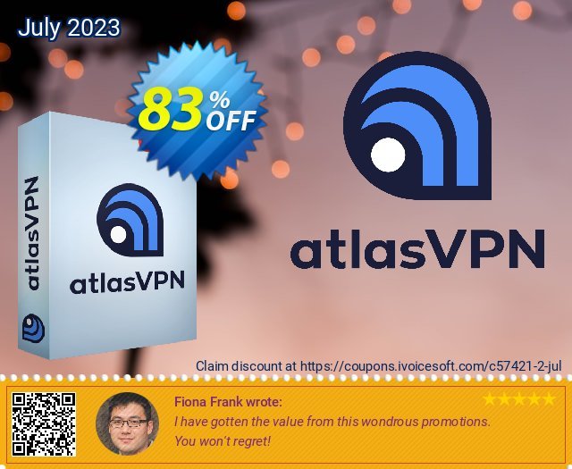 AtlasVPN 2 years discount 83% OFF, 2024 Memorial Day offering sales. 83% OFF AtlasVPN 2 years, verified