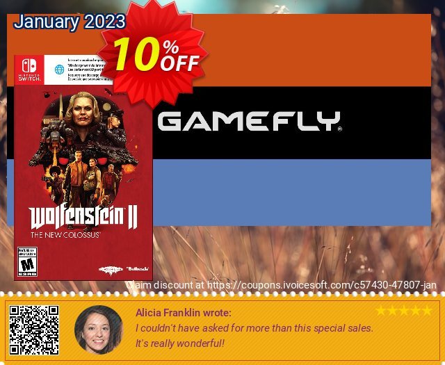 [Nintendo Switch] Wolfenstein II: The New Colossus discount 10% OFF, 2023 Library Lovers Month deals. [Nintendo Switch] Wolfenstein II: The New Colossus Deal GameFly