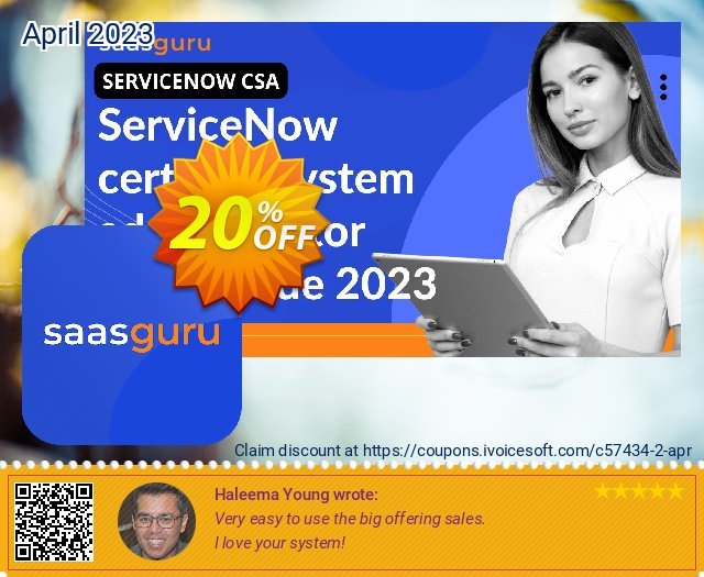 saasguru ServiceNow Cert Courses discount 20% OFF, 2024 Easter Day offering sales. 20% OFF saasguru ServiceNow Cert Courses, verified