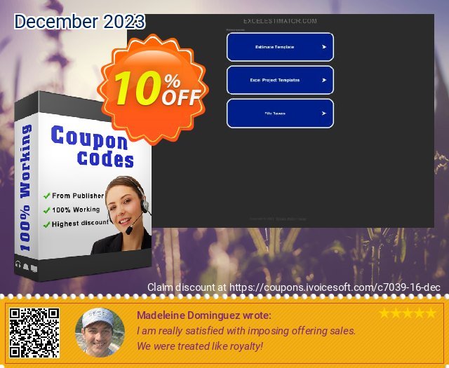 ConstructionTOTAL Industry discount 10% OFF, 2024 Working Day promo sales. ExcelEstimator coupon 7039